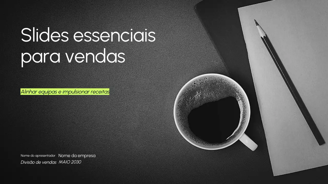Apresentação de estratégia de vendas minimalista, escura e elegante