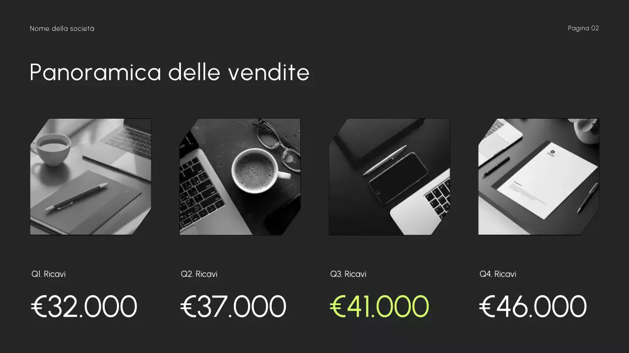 Presentazione della strategia di vendita minimalista, scura ed elegante