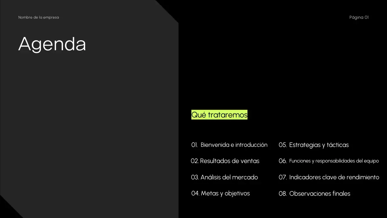 Presentación de estrategia de ventas minimalista, oscura y elegante