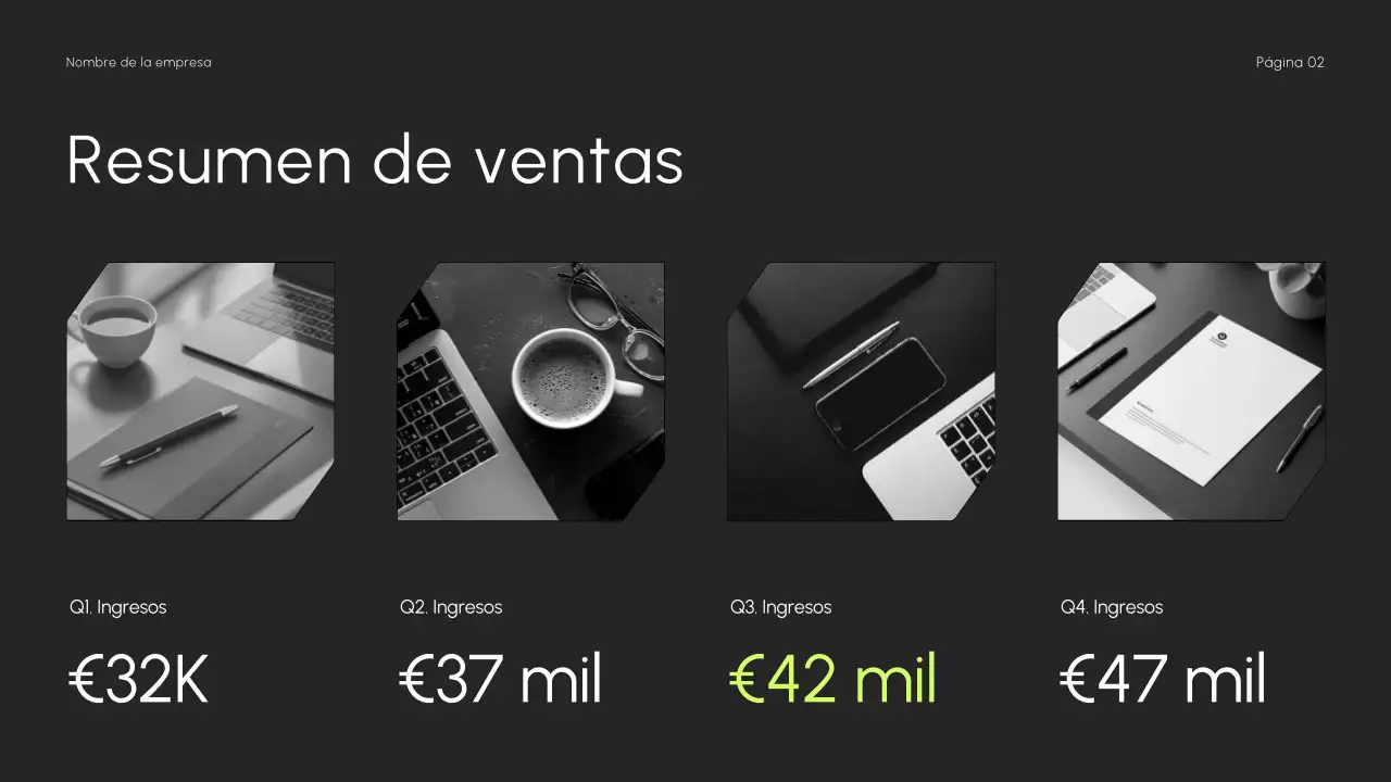 Presentación de estrategia de ventas minimalista, oscura y elegante