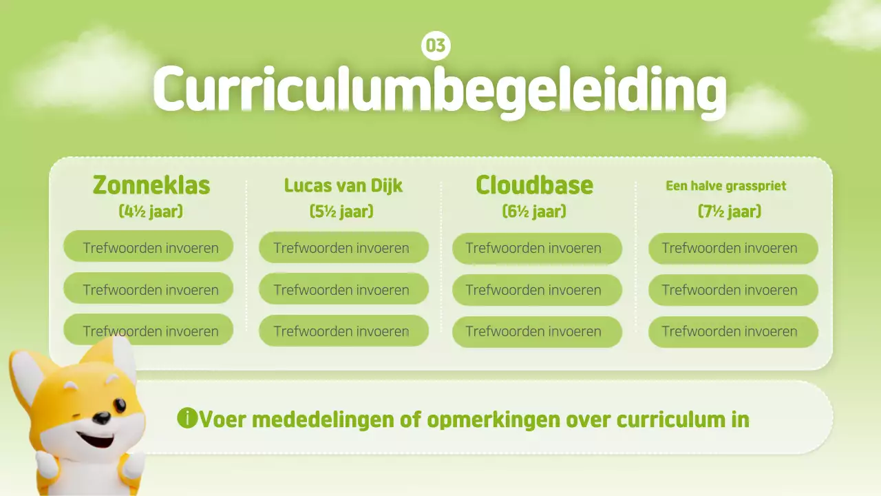 Natuurlijke kleuterschool oriëntatie presentatie in lichtblauw en groen