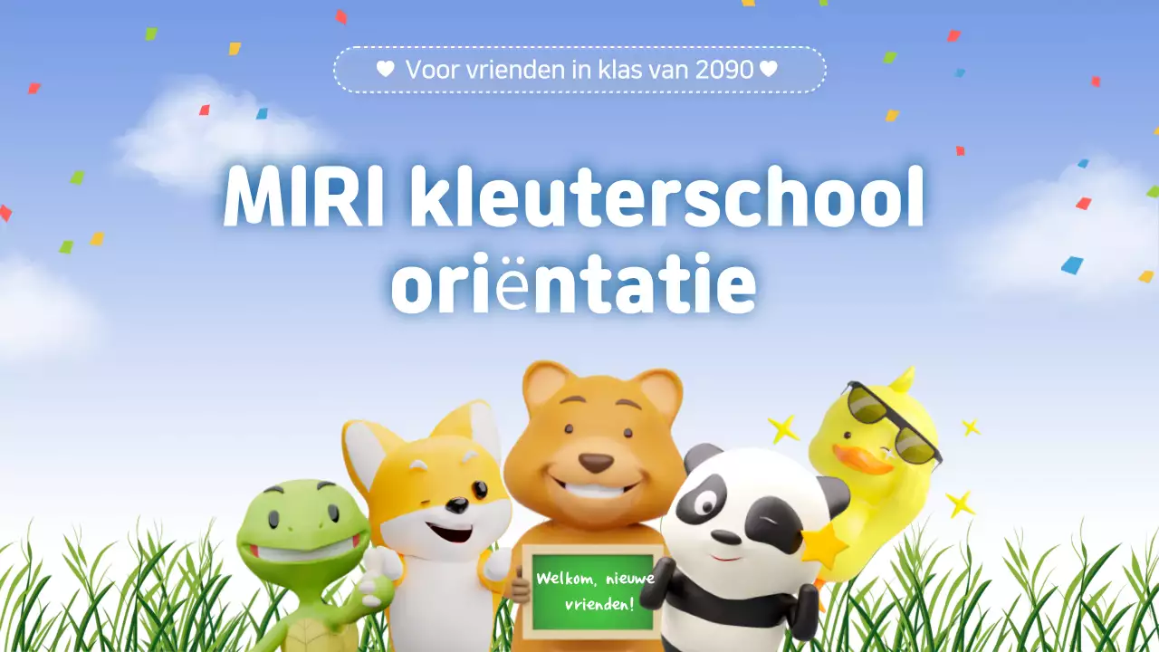 Natuurlijke kleuterschool oriëntatie presentatie in lichtblauw en groen