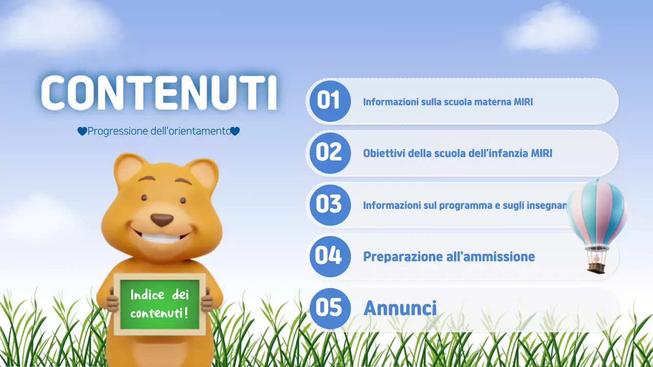 Presentazione dell'orientamento naturale della scuola materna in azzurro e verde