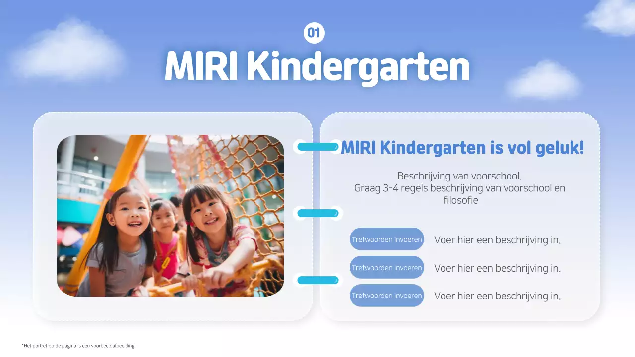 Natuurlijke kleuterschool oriëntatie presentatie in lichtblauw en groen