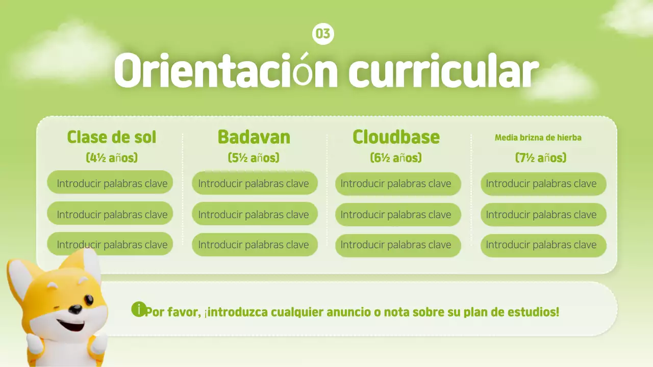 Presentación de la orientación natural para jardines de infancia en azul claro y verde