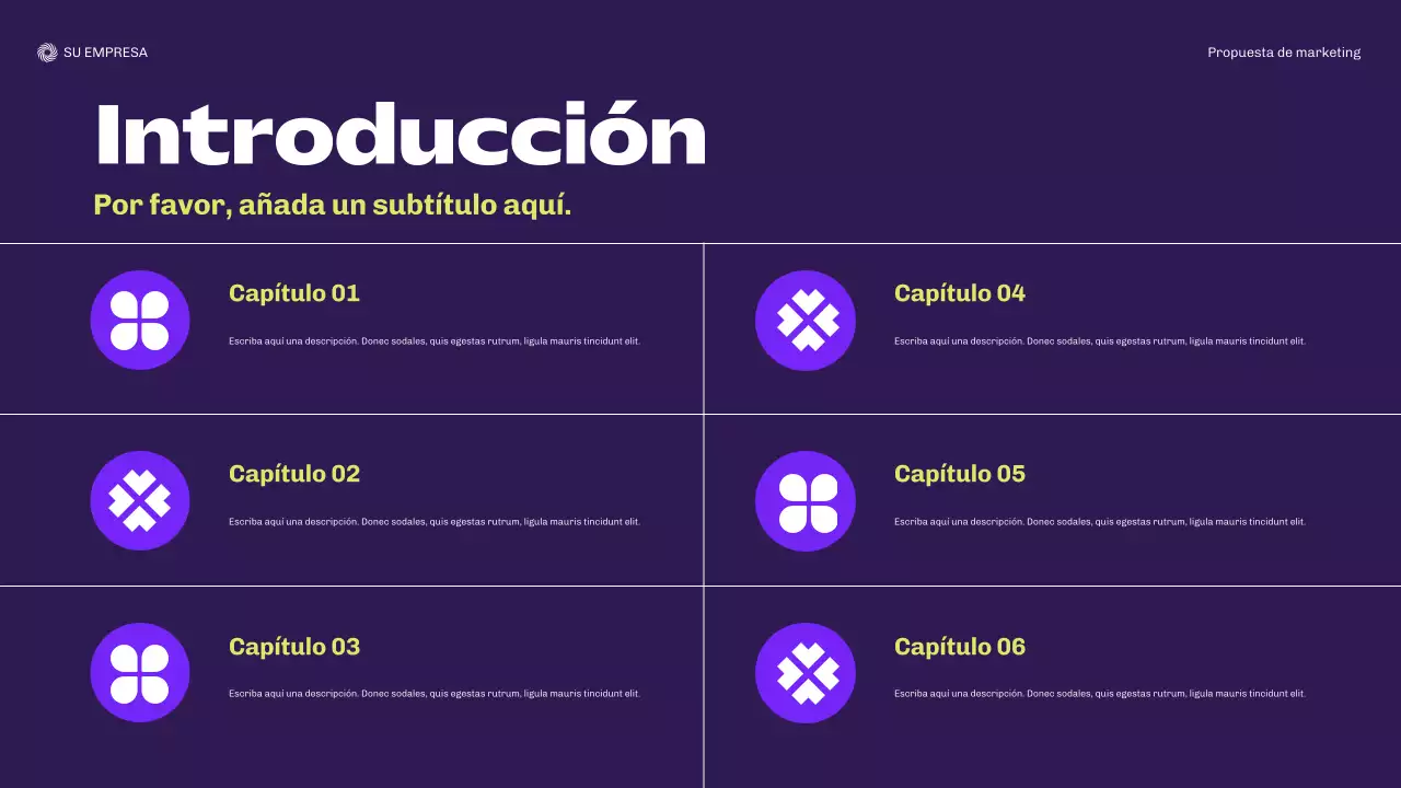 documento de marketing moderno de color púrpura