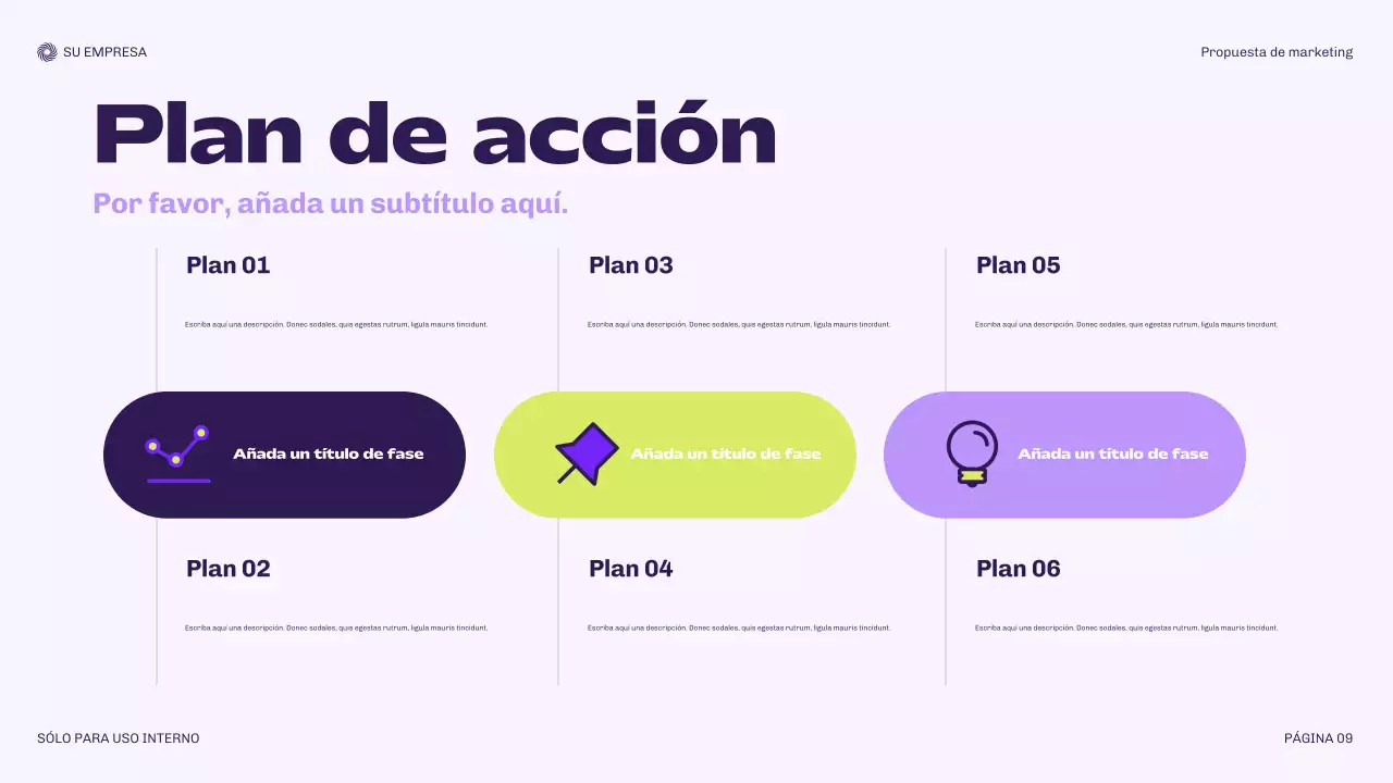 documento de marketing moderno de color púrpura