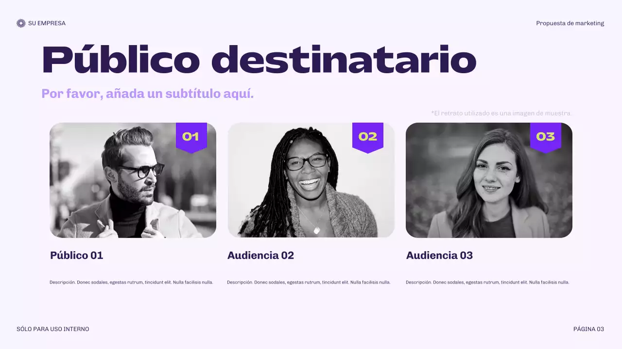 documento de marketing moderno de color púrpura