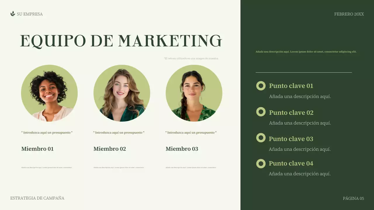 presentación empresarial minimalista verde