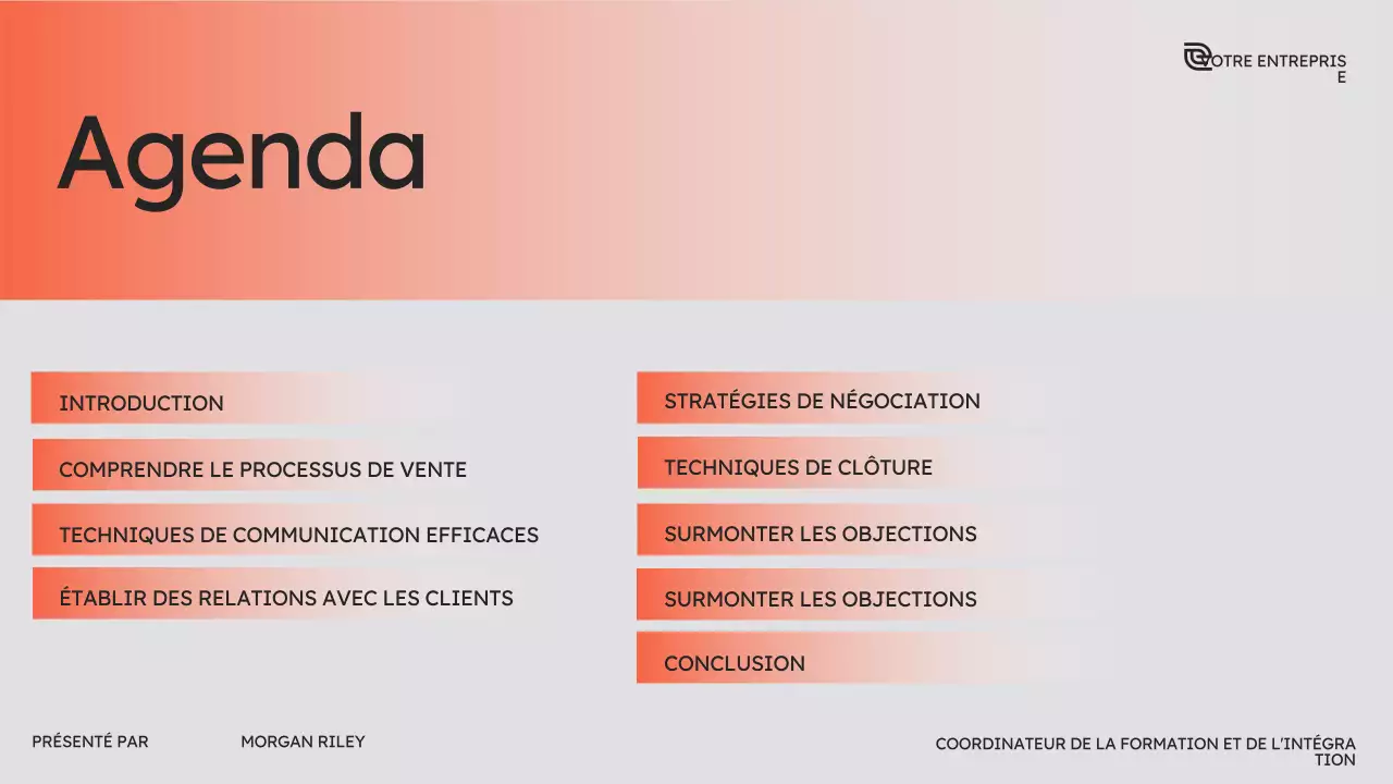 Cours de vente moderne d'Orange