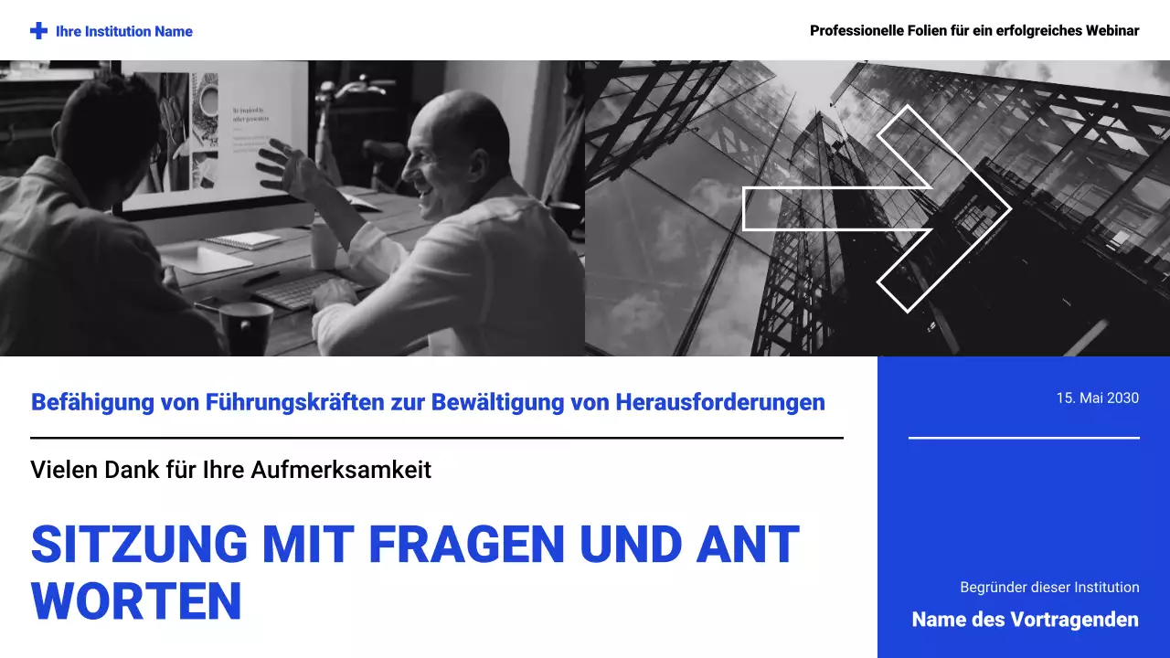 Weiß-blaue Webinar-Präsentation