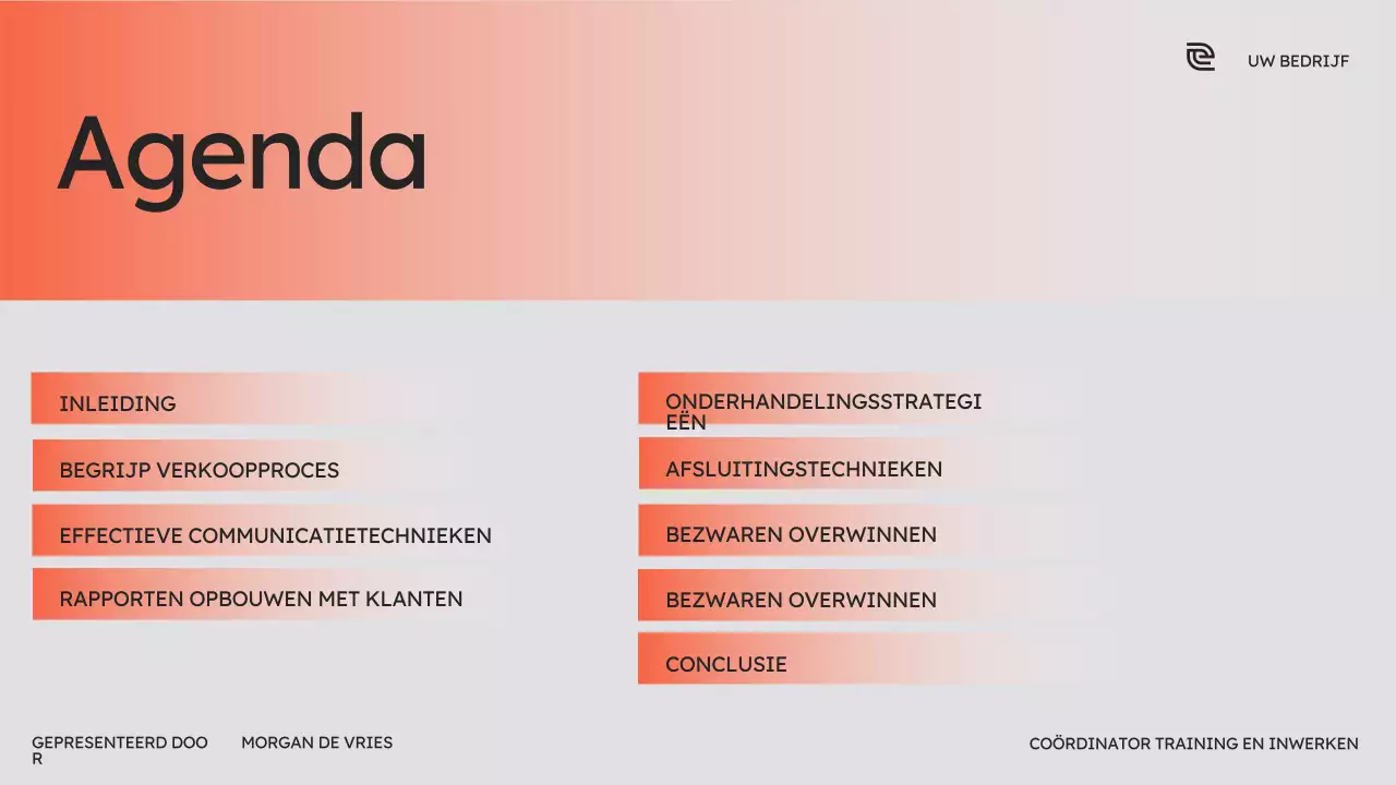 Oranje cursus moderne verkoop