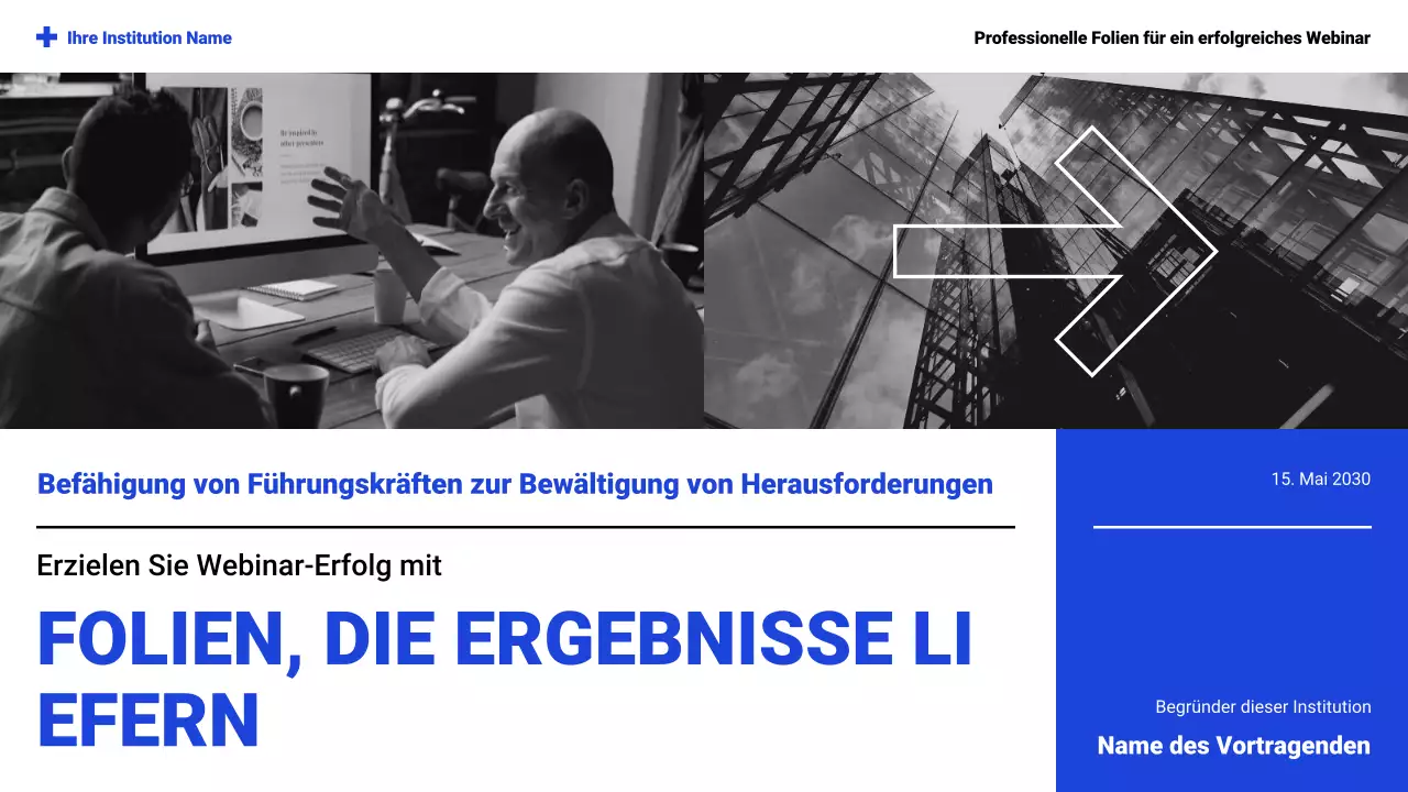 Weiß-blaue Webinar-Präsentation