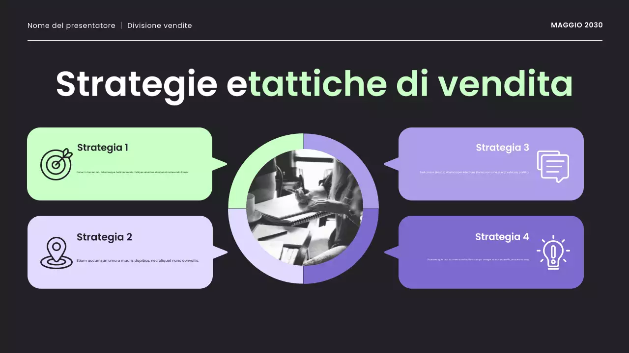 Presentazione della strategia di vendita moderna in viola e menta