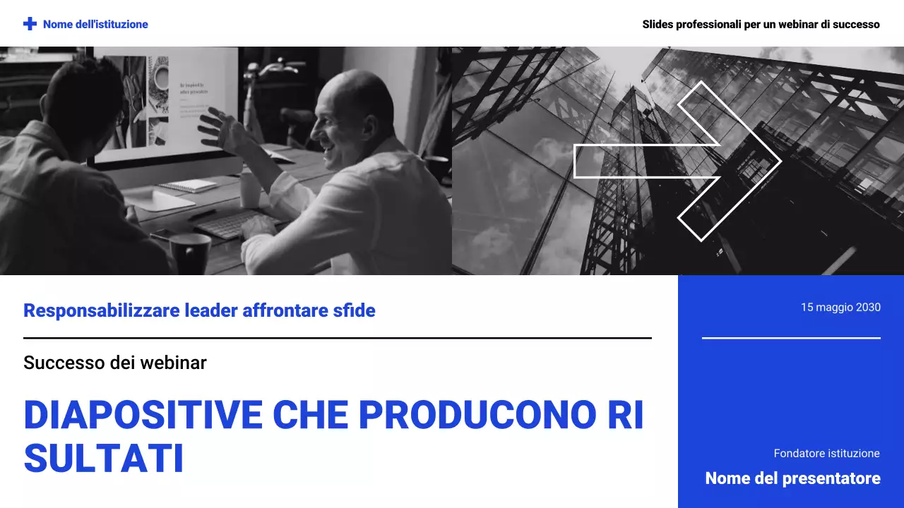 Presentazione del webinar bianco e blu