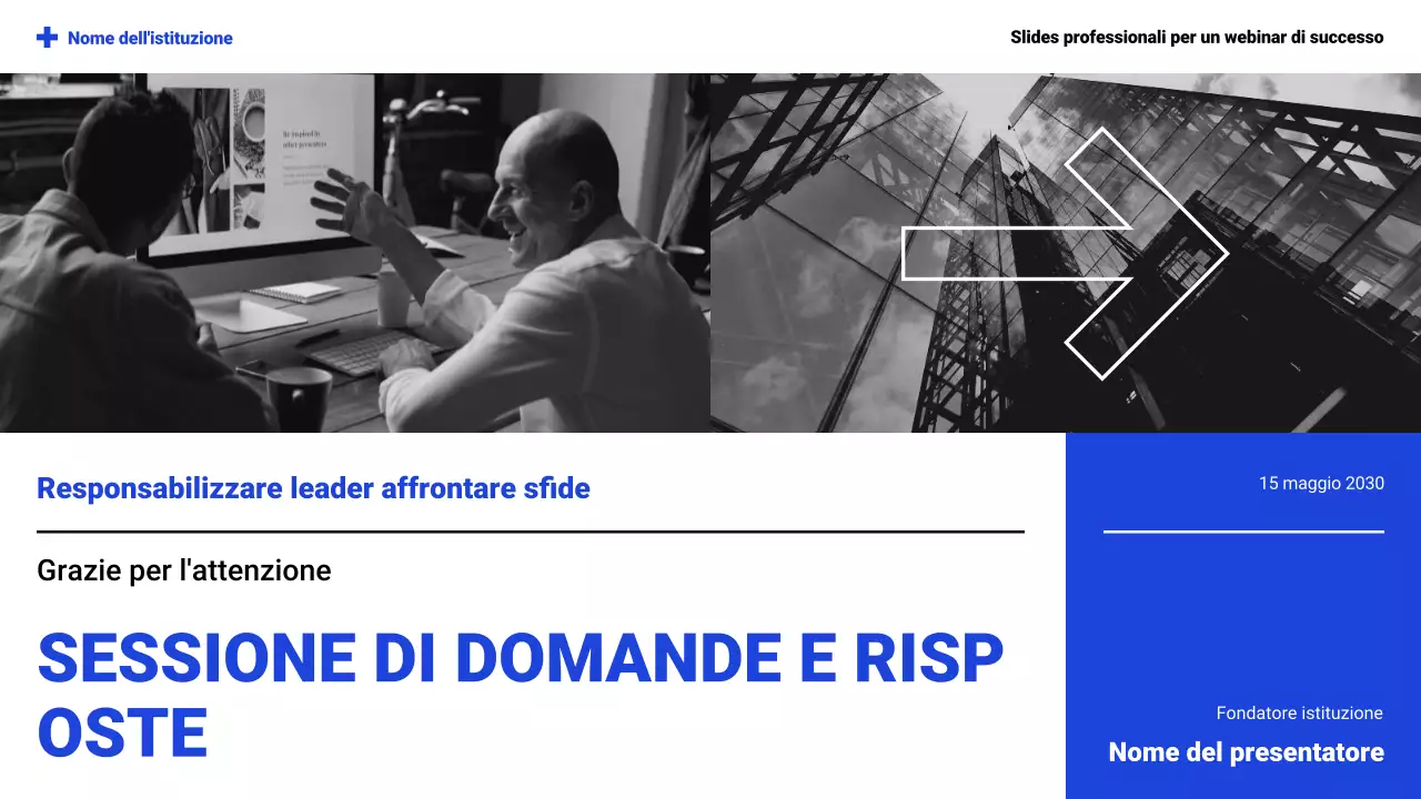 Presentazione del webinar bianco e blu