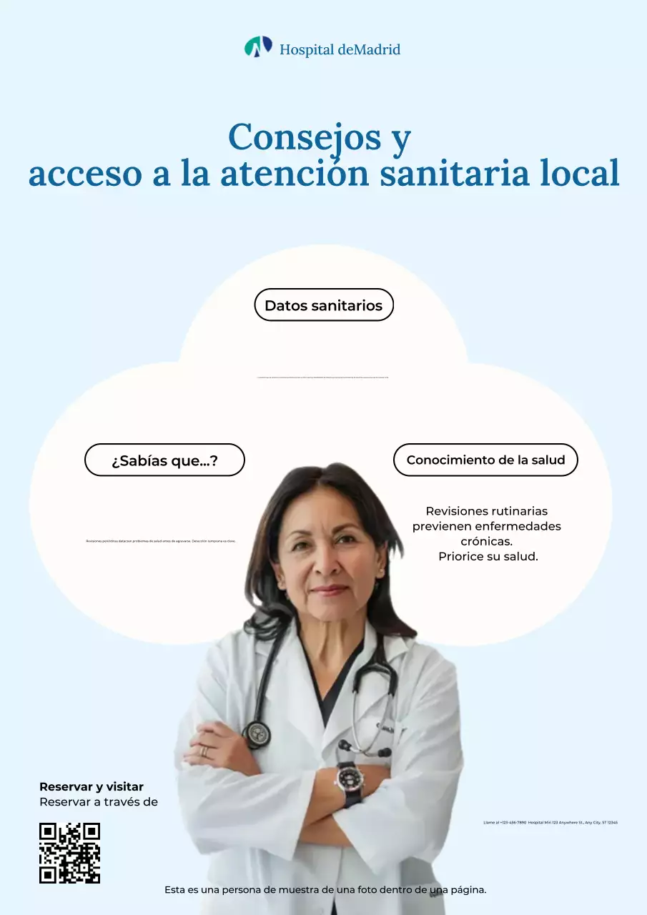 Cartel azul y blanco de información médica