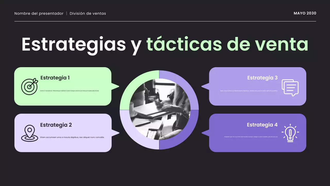 presentación de la estrategia de ventas moderna en púrpura y menta