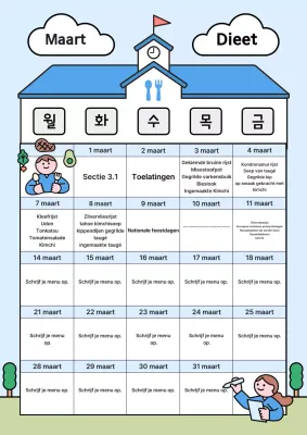 Schattig schoolmenubord in lichtblauw