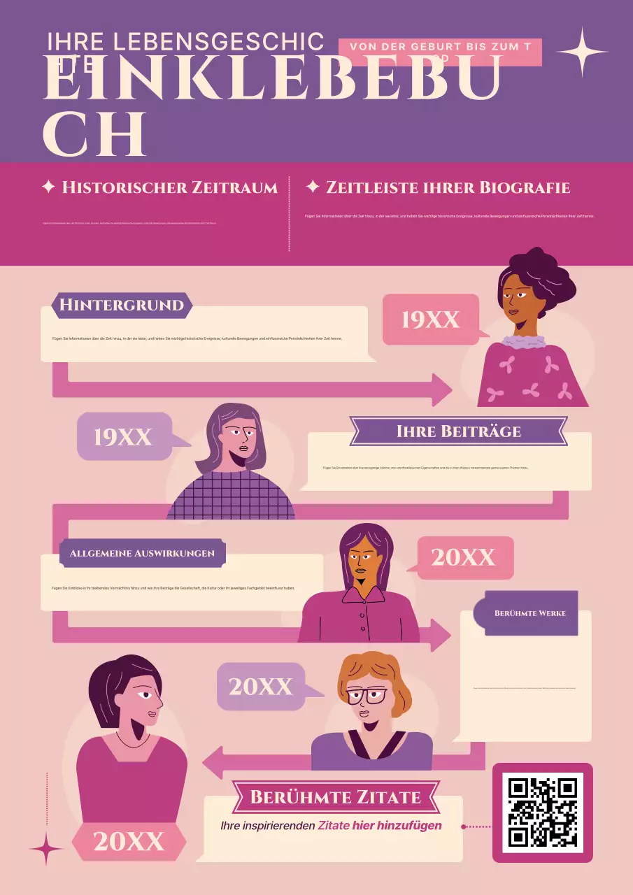 lila retro biografie märchenbuch layout zum frauentag