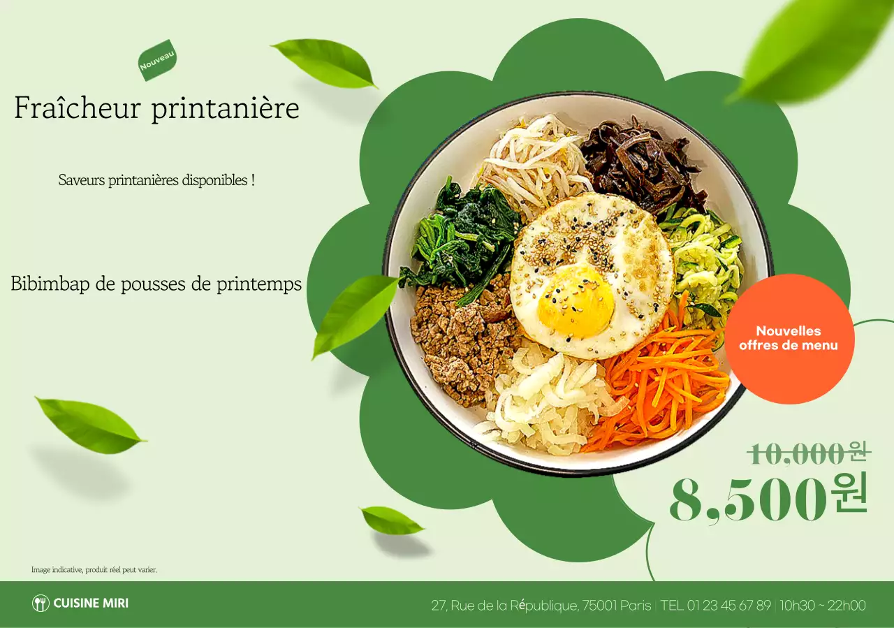 Promotion du menu Bibimbap vert et propre