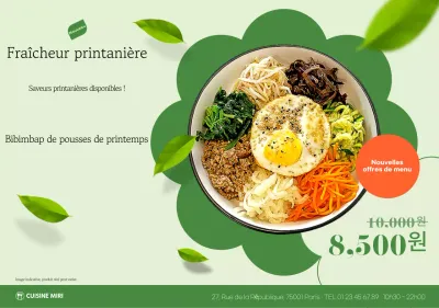 Promotion du menu Bibimbap vert et propre