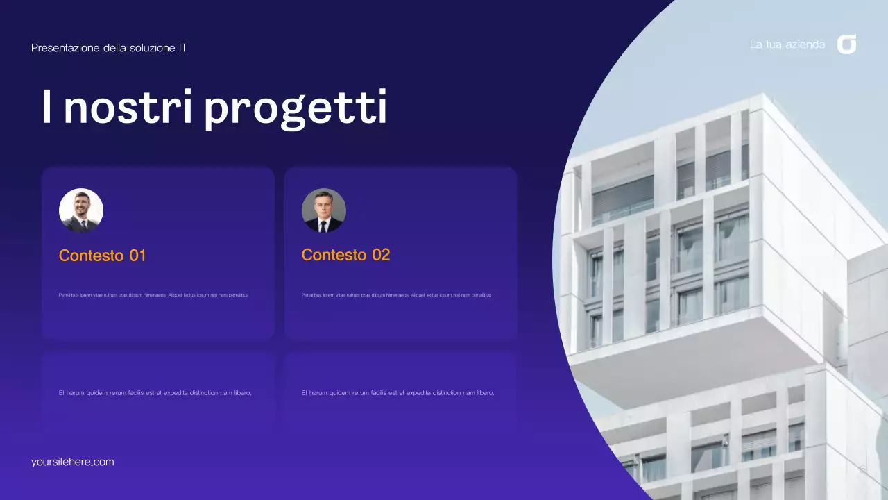 Guida alle soluzioni IT astratte viola e blu