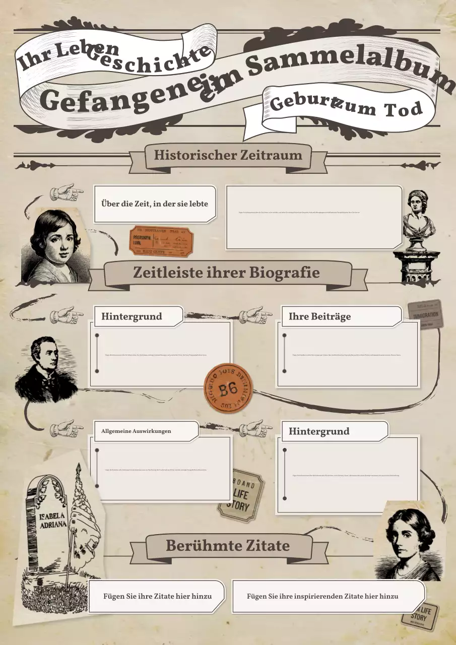 beiges Vintage Sammelalbum für Biografie und Geschichte zum Frauentag