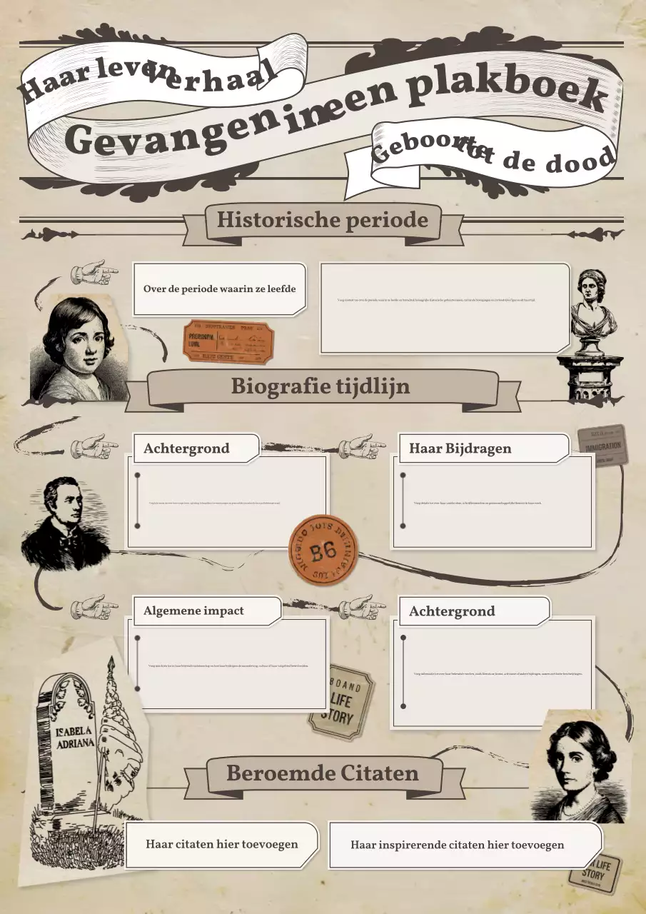 beige vintage vrouwendag biografie geschiedenis plakboek