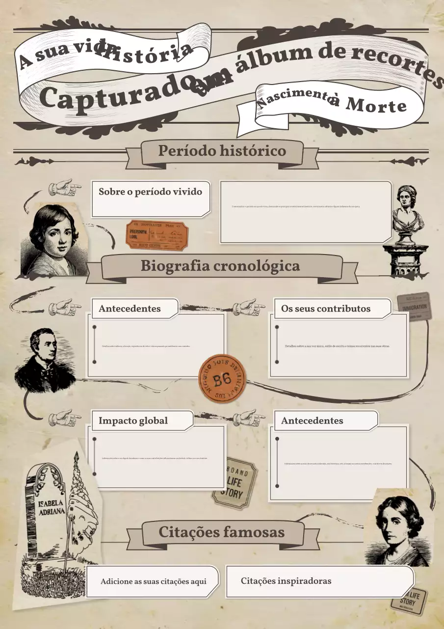 bege vintage dia da mulher biografia história scrapbook