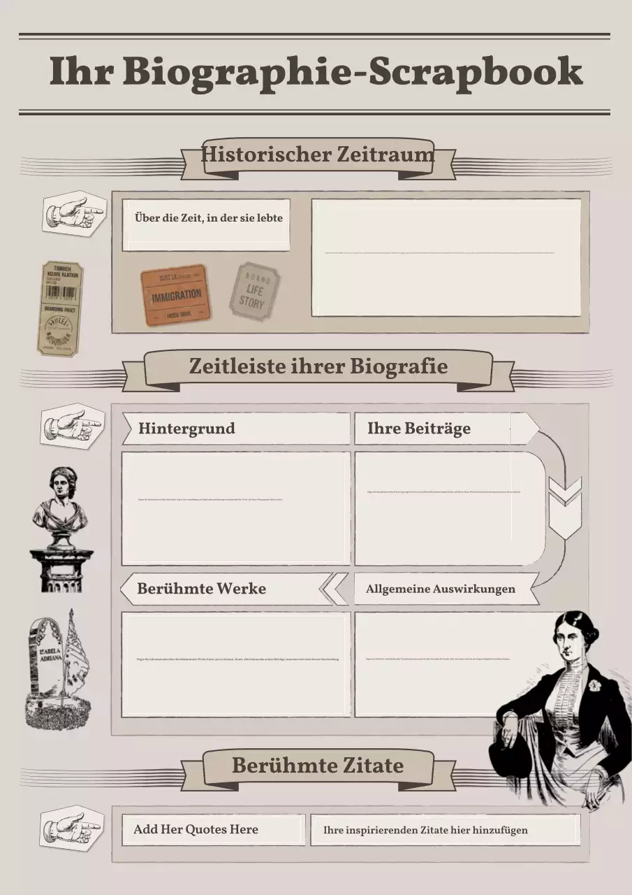 beiges Vintage Sammelalbum für Biografie und Geschichte zum Frauentag