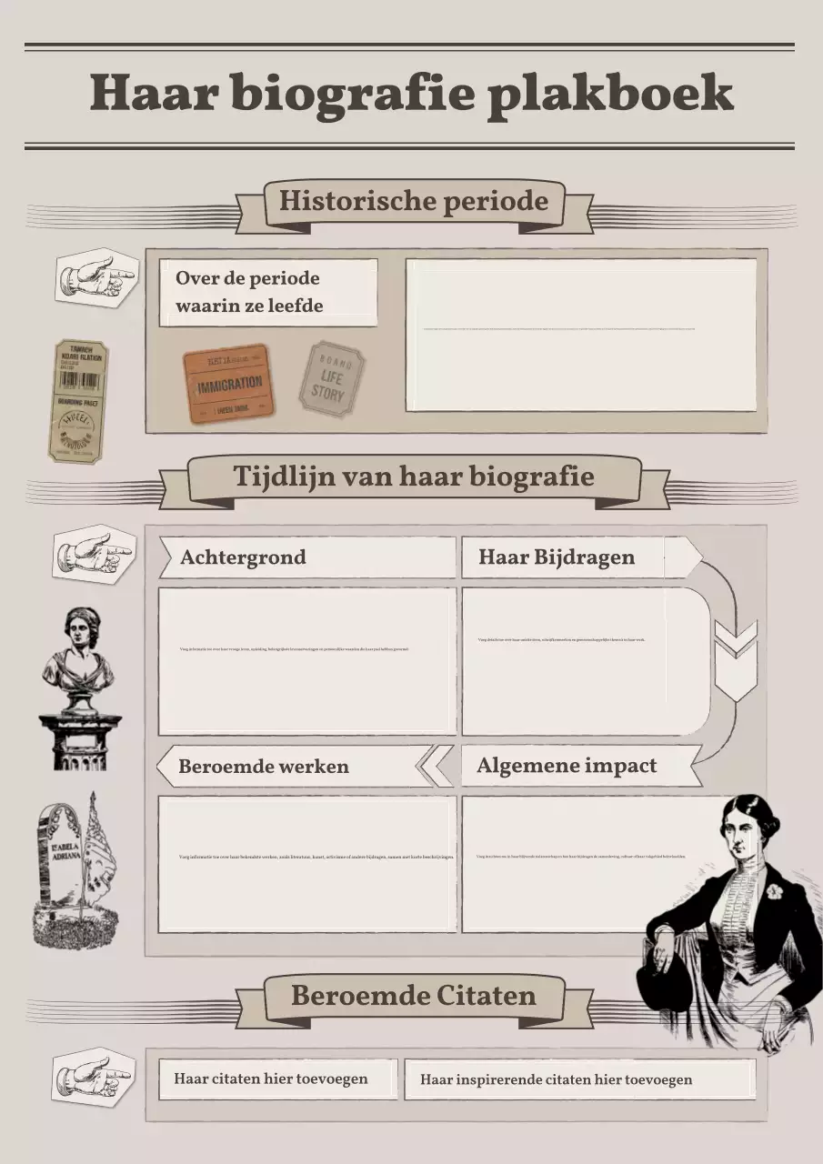 beige vintage vrouwendag biografie geschiedenis plakboek