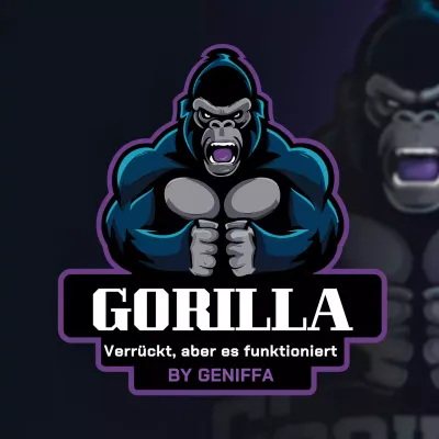 lila, fettgedrucktes, wütendes Gorilla-Logo-Design mit Muskeln