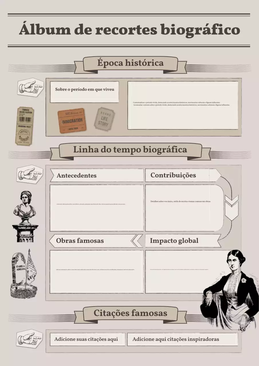 bege vintage dia da mulher biografia história scrapbook