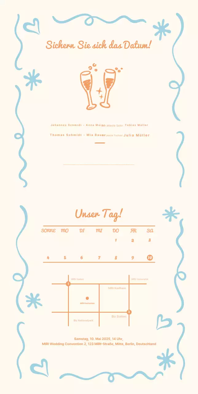 Himmelblaue einfache Hochzeitseinladung