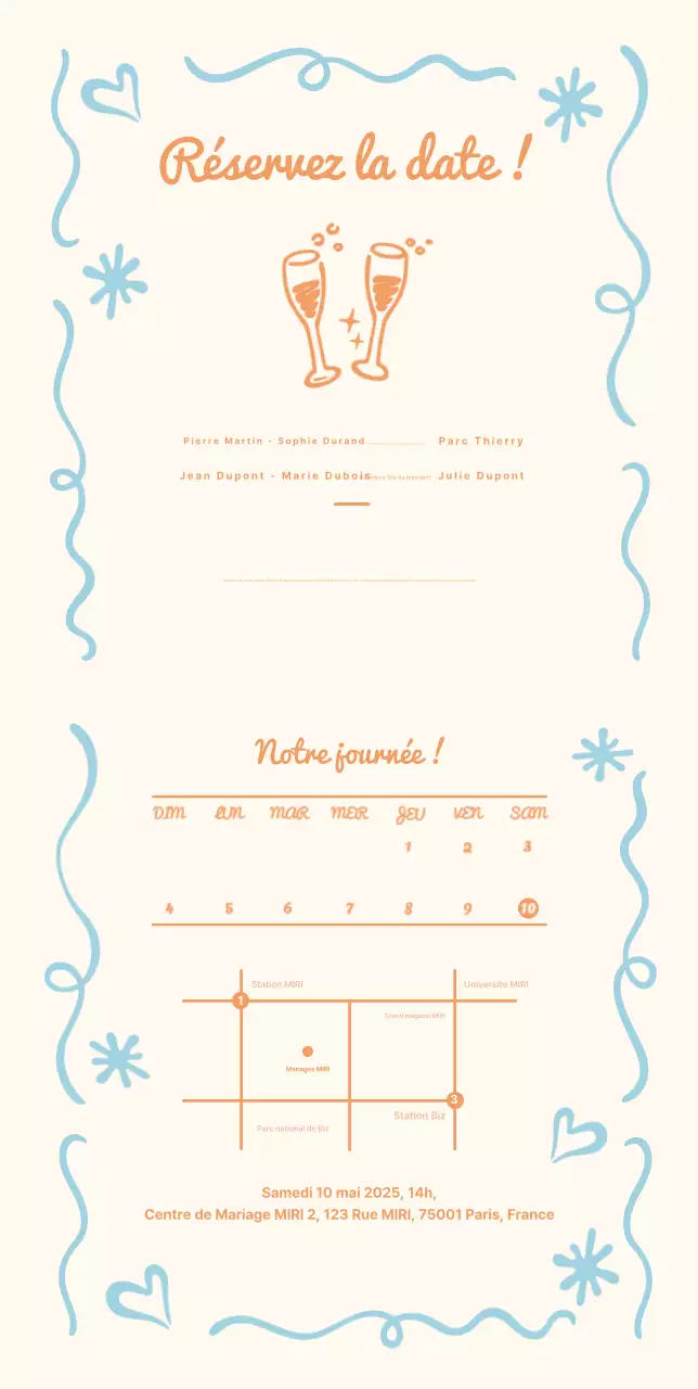 Invitation de mariage simple bleu ciel