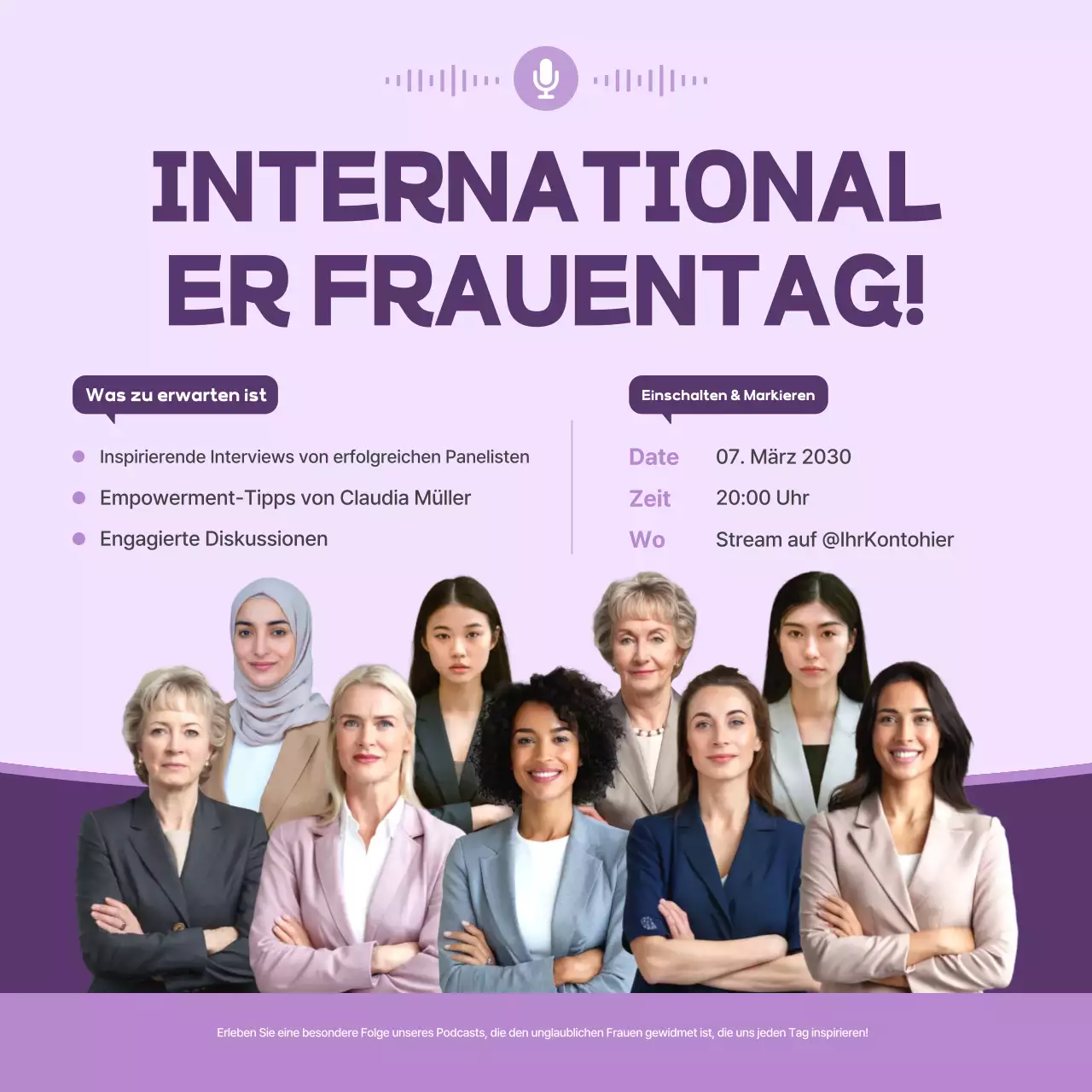 Purple Simple Podcast zum Frauentag Social Media-Quadrate