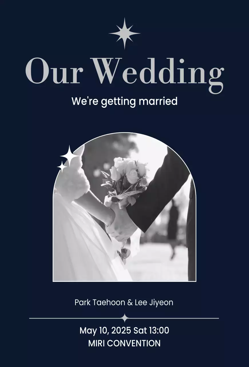 Convite de casamento clássico preto e branco