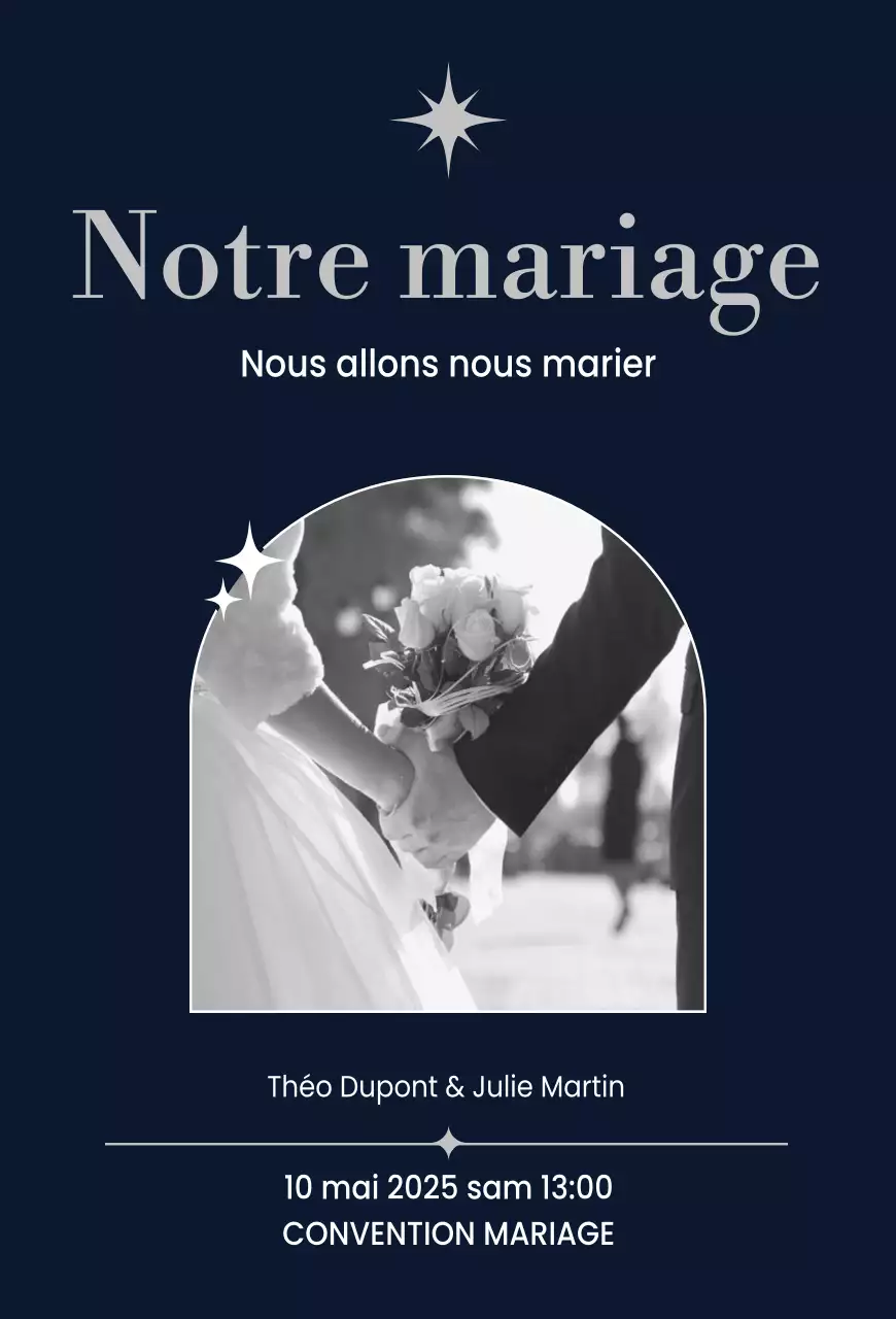 Invitation de mariage classique en noir et blanc