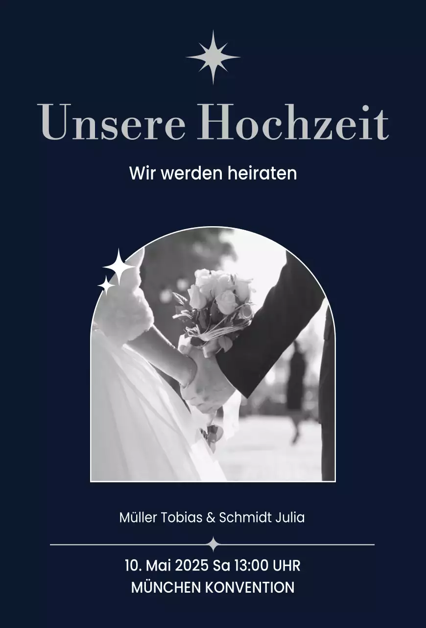 Klassische Hochzeitseinladung in Schwarz und Weiß