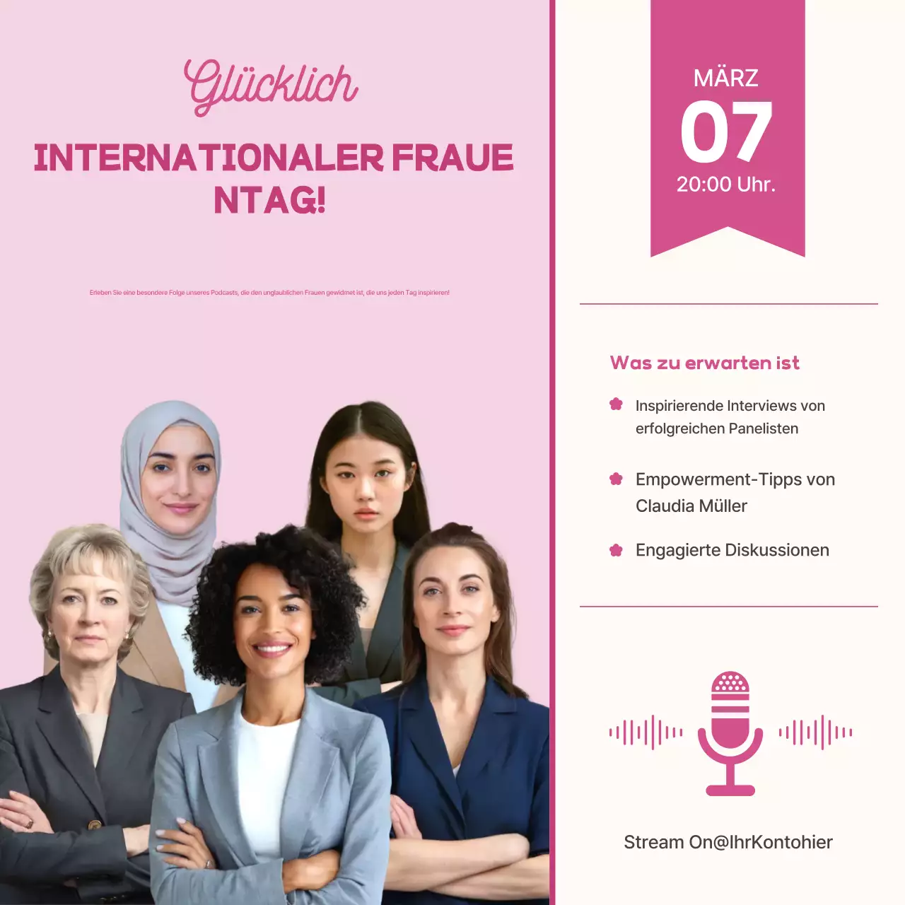 Pink Simple Women's Podcast Social Media-Plätze