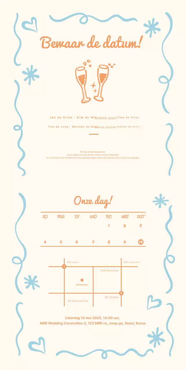 Hemelsblauwe eenvoudige huwelijksuitnodiging