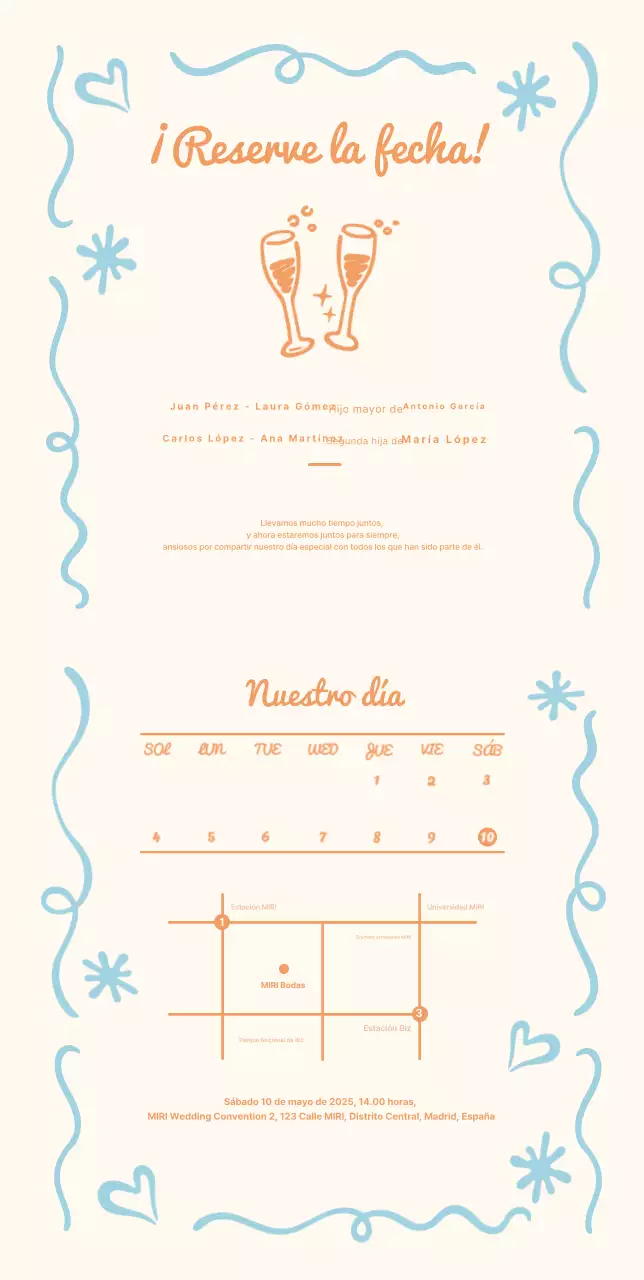 Invitación de boda sencilla en color azul cielo