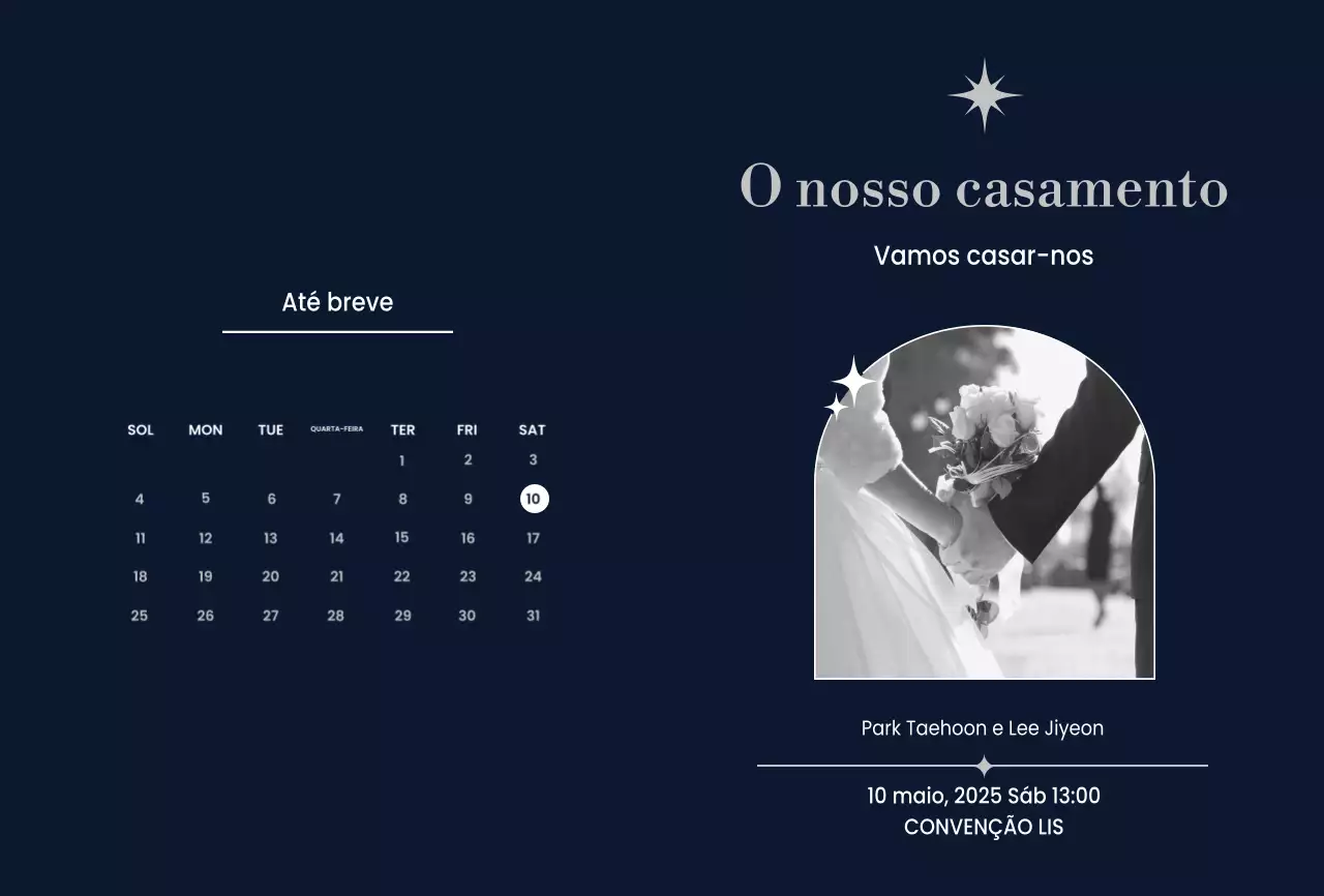 Convite de casamento elegante azul marinho