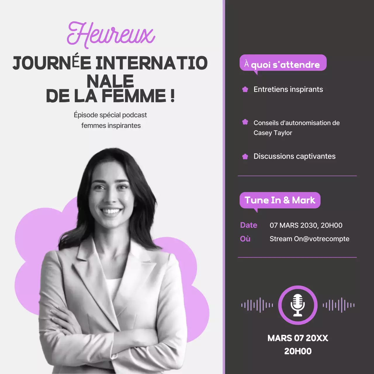 Podcast Purple Modern Women sur les réseaux sociaux
