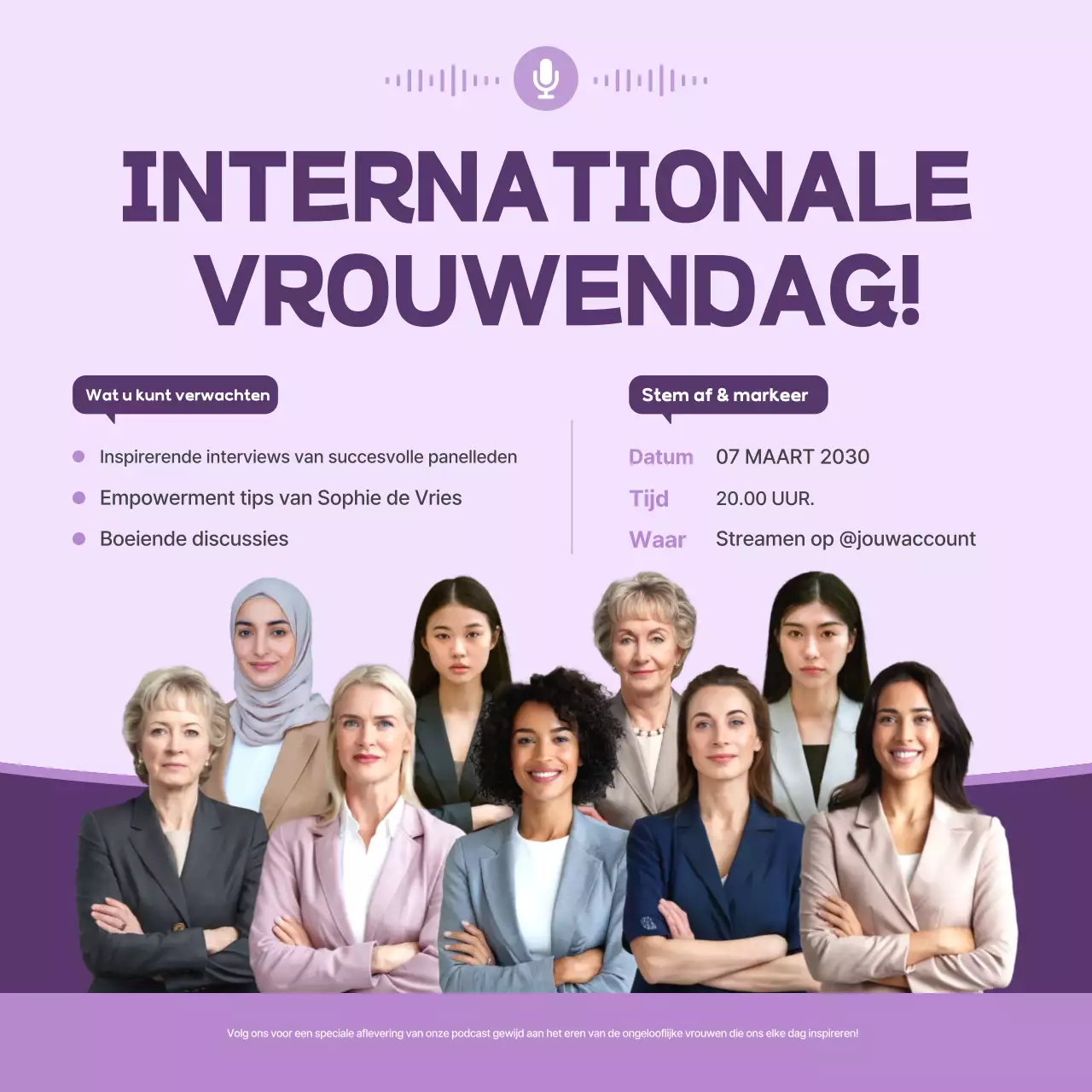 Paarse Eenvoudige Vrouwendag Podcast Social Media Vierkanten