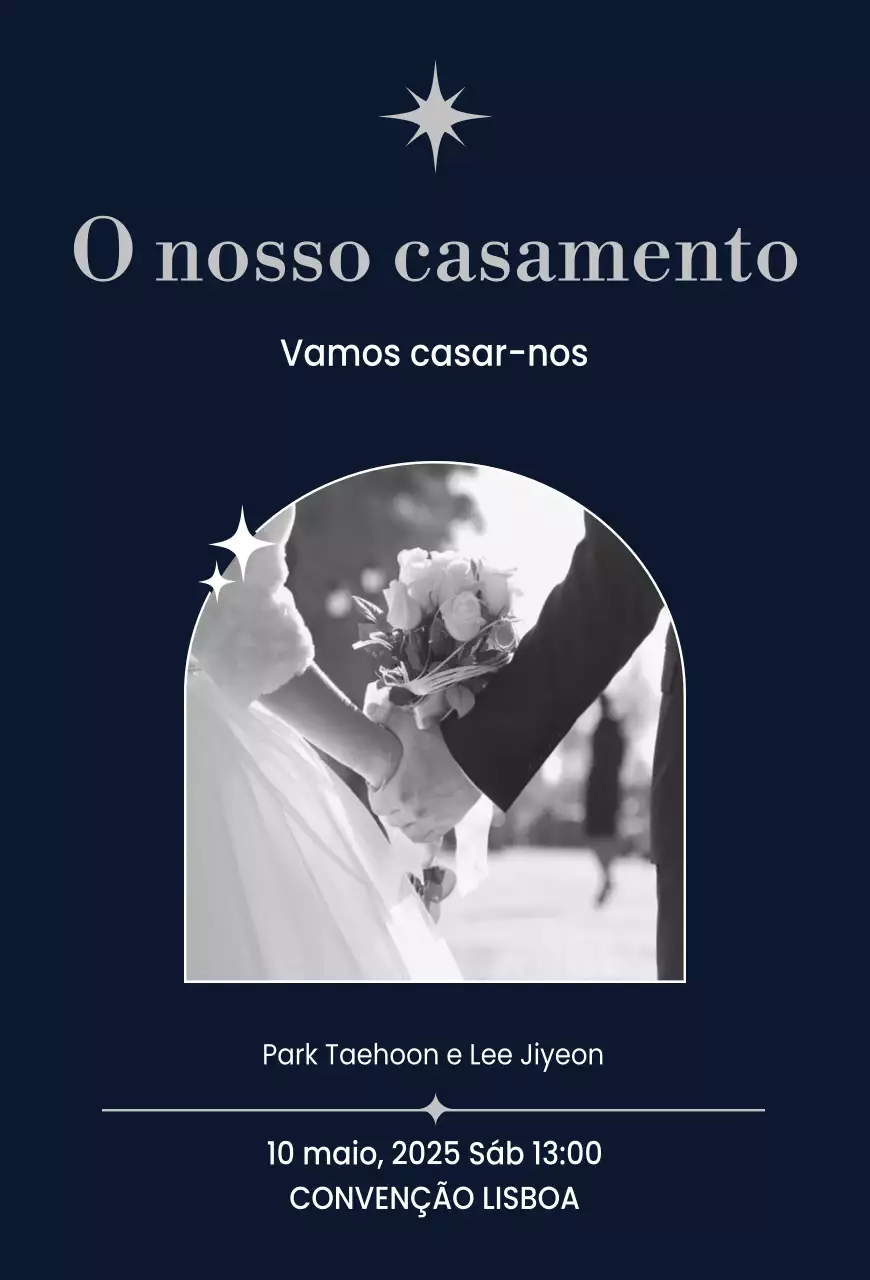 Convite de casamento clássico preto e branco