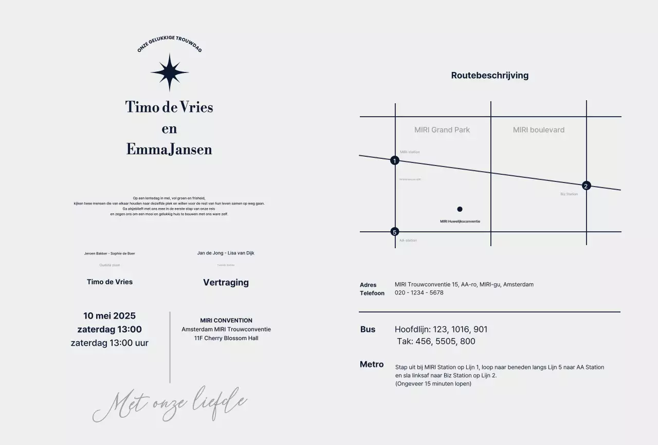 Marineblauwe stijlvolle huwelijksuitnodiging