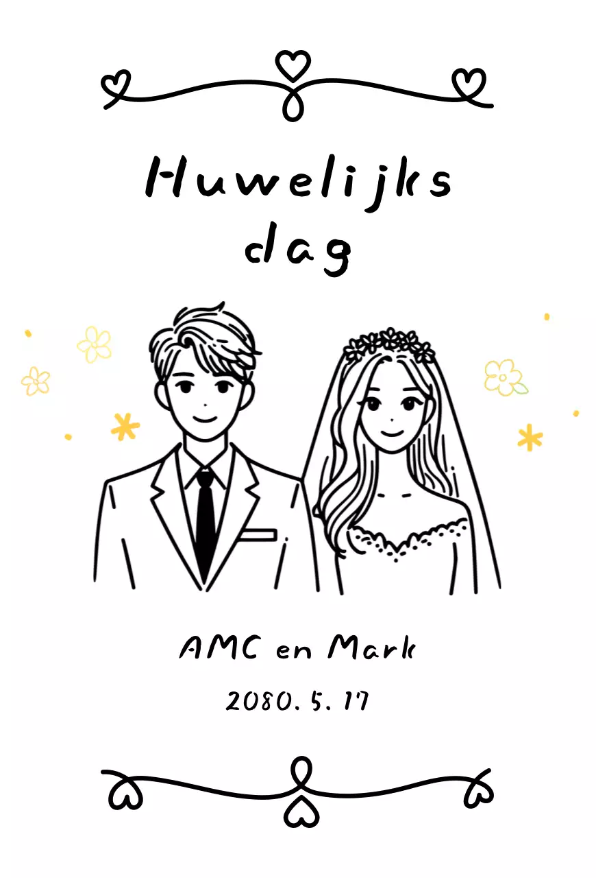 Zwart-witte eenvoudige huwelijksuitnodiging