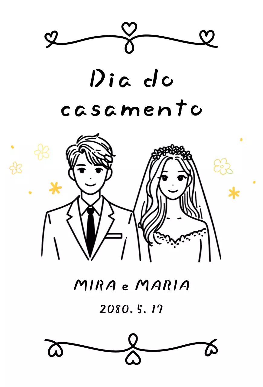Convite de casamento simples preto e branco